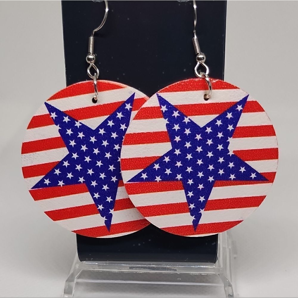 earrings USA stars dangle faux‎ leather new e8